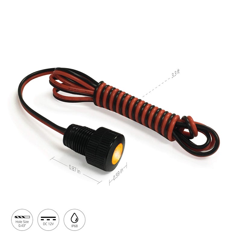 Oznium BRIGHTEST Light Bolt - Flush Mount 12V LED Light for Bumper, Grille, Cars Interior, Dash, Ambient Lighting, Motorcycle w/SLEEK Aluminum Housing & Screw Nut (11 mm Black, Amber LED) - Image 4
